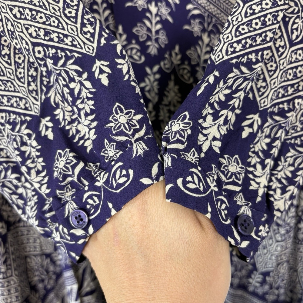 Tory Burch Bourdelle Graphic Floral 100% Silk Dress Purple Silk Tie Neck Sz 10 - Picture 10 of 14